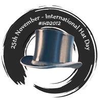 The 2012 International Hat Day logo: a top hat in a black brush-stroke circle